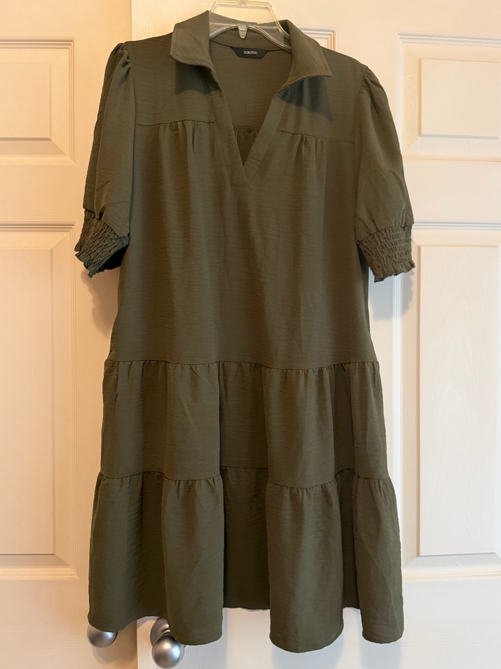 Dokotoo Olive Green Tiered Smock Dress - Large